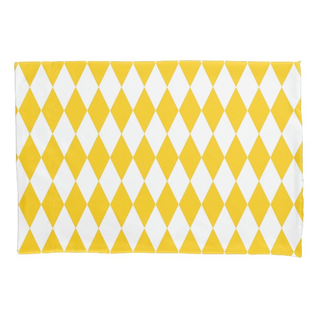 Yellow and White Harlequin Diamonds Check Design  Pillow Case (Front)