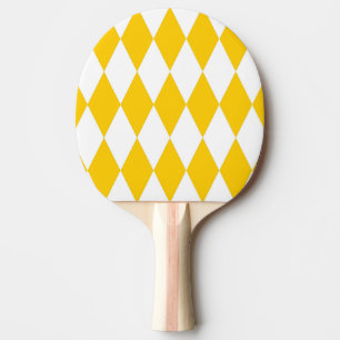 Yellow and White Harlequin Diamonds Check Design  Ping Pong Paddle