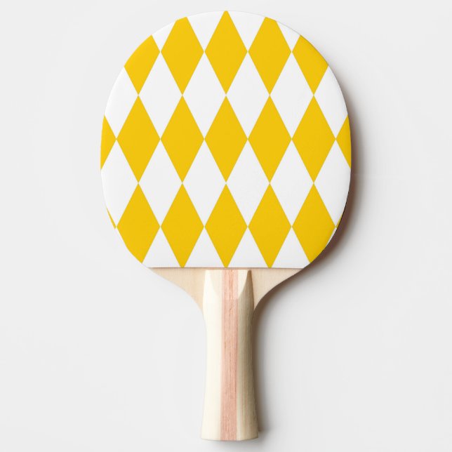 Yellow and White Harlequin Diamonds Check Design  Ping Pong Paddle (Front)