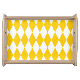 Yellow and White Harlequin Diamonds Check Design Serving Tray
