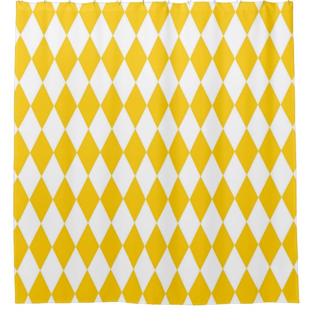 Yellow and White Harlequin Diamonds Check Design  Shower Curtain (Front)