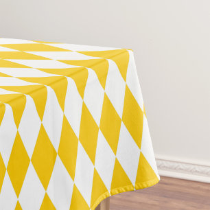 Yellow and White Harlequin Diamonds Check Design Tablecloth