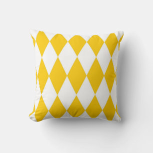 Yellow and White Harlequin Diamonds Check Design Throw Pillow