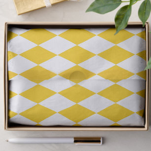 Yellow and White Harlequin Diamonds Check Design Tissue Paper