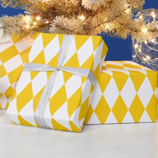 Yellow and White Harlequin Diamonds Check Design  Wrapping Paper (Creator Uploaded)