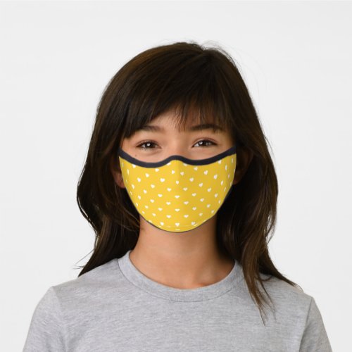 Yellow and White Heart Pattern Premium Face Mask
