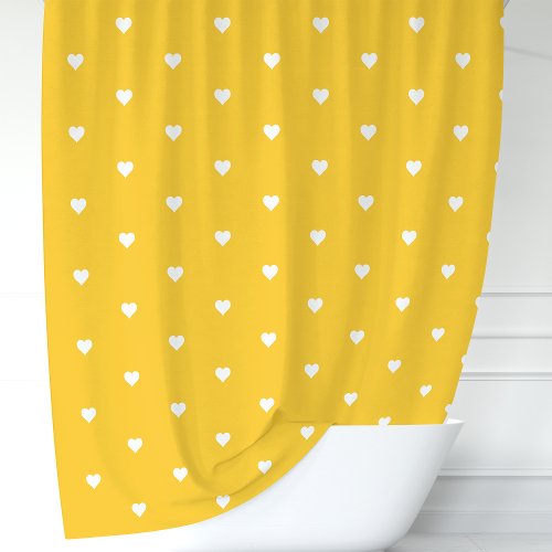 Yellow And White Hearts Shower Curtain