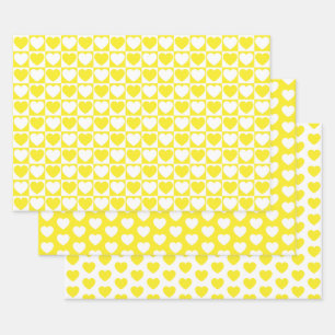 Yellow and White Hearts Wrapping Paper Sheets