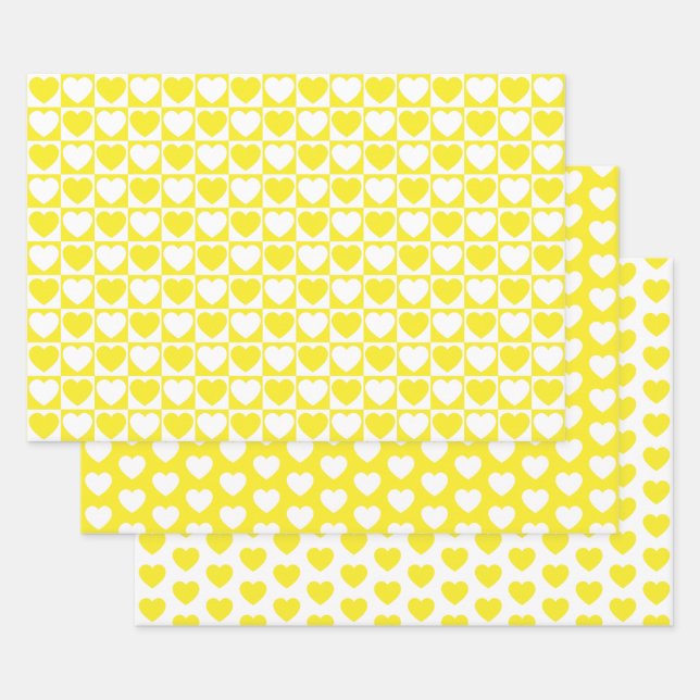 Yellow and White Hearts Wrapping Paper Sheets (Set)