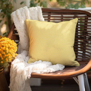 Yellow and White Herringbone Chevron Throw Pillow