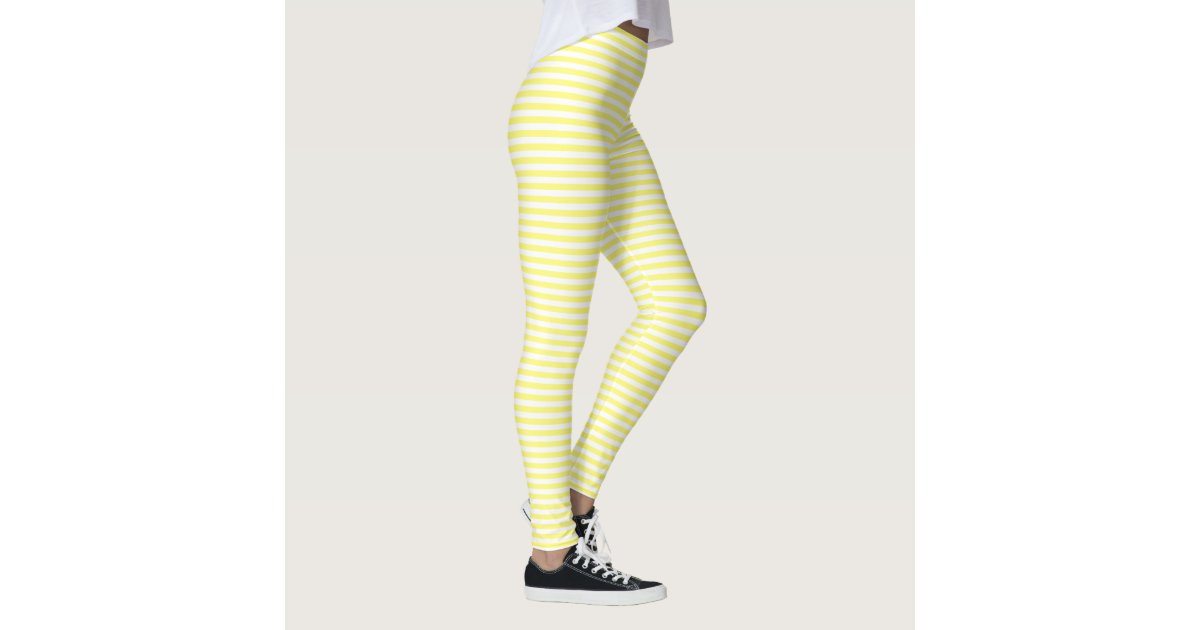 Yellow and White Horizontal Stripes Leggings for Sale by