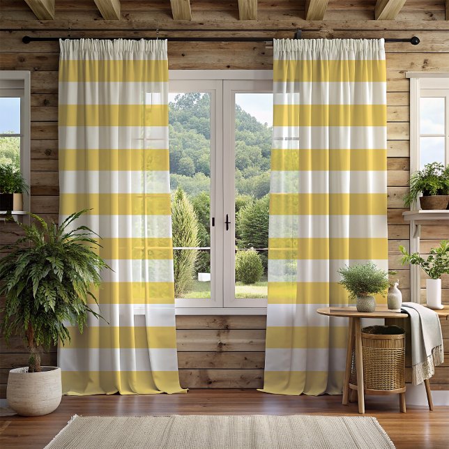 Yellow and White Horizontal Stripe Blackout Curtains (Yellow and White Horizontal Stripe Blackout Curtains)