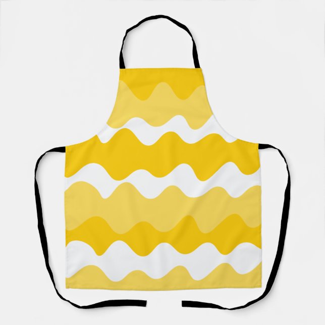 Yellow and white horizontal wavy pattern  apron (Front)