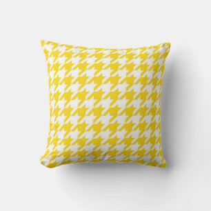 Yellow and White Houndstooth Check Throw Pillow