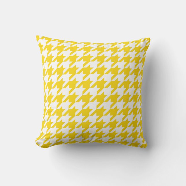 Yellow and White Houndstooth Check Throw Pillow (Front)