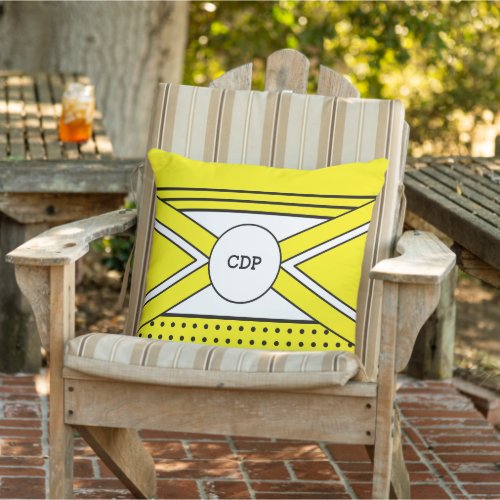Yellow and white initials time to relax outdoor pillow