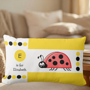 Yellow and white ladybird kids monogram lumbar pillow