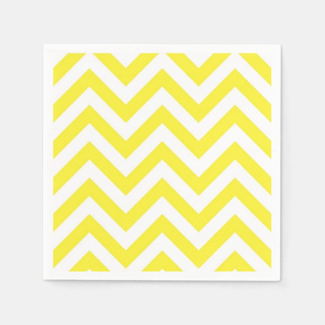 Yellow and White Large Chevron ZigZag Pattern Napkins (Front)