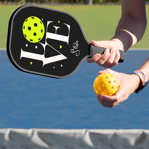 Yellow and White Love Pickleball with Hearts  Pickleball Paddle