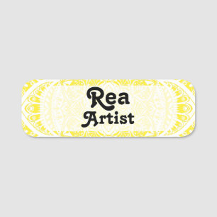 Yellow and White Mandala - Loergann in Lemon Name Tag