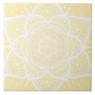 Yellow and White Mandala - Loergann in Magnolia Ceramic Tile
