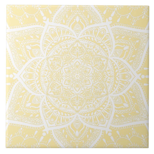 Yellow and White Mandala - Loergann in Magnolia Ceramic Tile (Front)