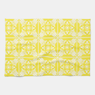 Yellow and White Mediterranean Style Tile Pattern Kitchen Towel