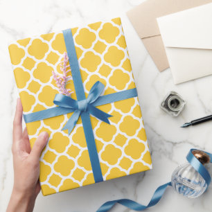 Yellow and White Modern Quatrefoil Wrapping Paper