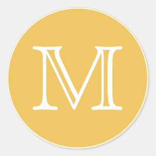Yellow and White Monogram Letter Classic Round Sticker