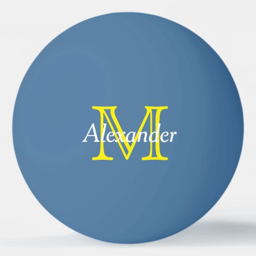 Yellow and White Monogram on Blue Ping_Pong Ball