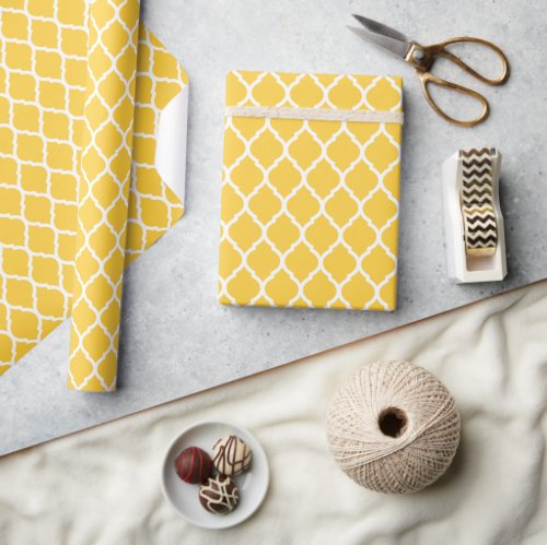 Yellow and White Moroccan Quatrefoil Wrapping Paper