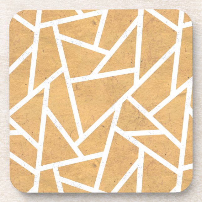 Yellow and white mosaic pattern beverage coaster (Front)