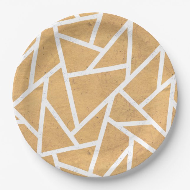 Yellow and white mosaic pattern paper plates (Front)