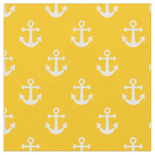 Yellow and White Nautical Anchors Pattern Fabric