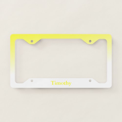 Yellow and White Ombre Name License Plate Frame