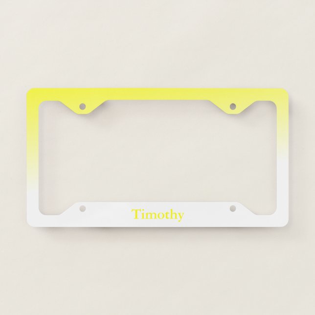 Yellow and White Ombre Name License Plate Frame (Front)