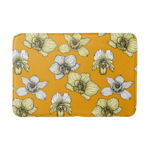 Yellow and white orchid flowers bath mat