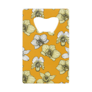 Yellow and white orchid flowers credit card bottle opener