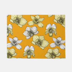 Yellow and white orchid flowers doormat