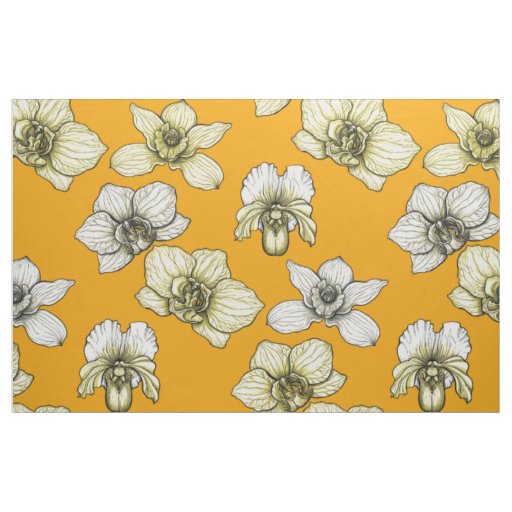 Yellow and white orchid flowers fabric