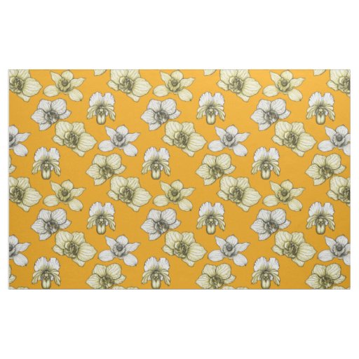 Yellow and white orchid flowers fabric