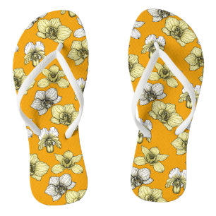 Yellow and white orchid flowers flip flops
