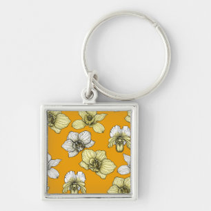 Yellow and white orchid flowers keychain