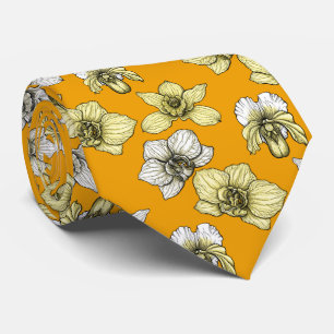 Yellow and white orchid flowers neck tie