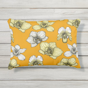 Yellow and white orchid flowers outdoor pillow