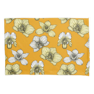 Yellow and white orchid flowers pillow case