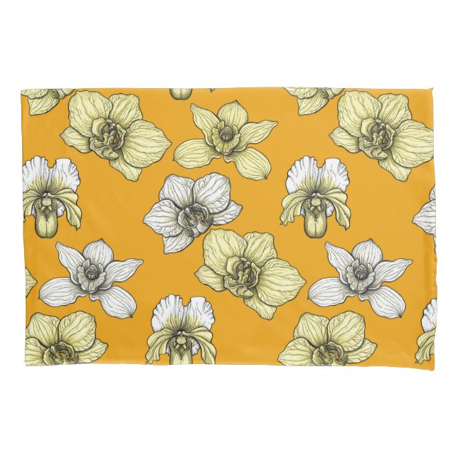 Yellow and white orchid flowers pillow case (Front-Left)