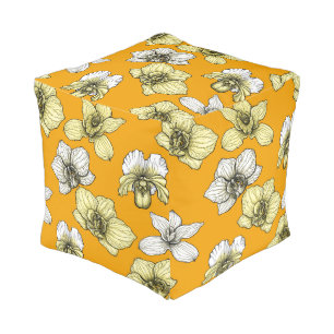 Yellow and white orchid flowers pouf