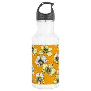 Yellow and white orchid flowers stainless steel water bottle