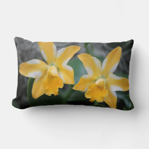 Yellow and White Orchid Lumbar Pillow